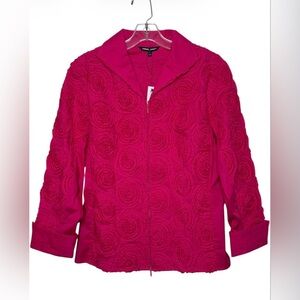 Samuel Dong Rosette Appliquéd Design Double Zip Top Pink NWT